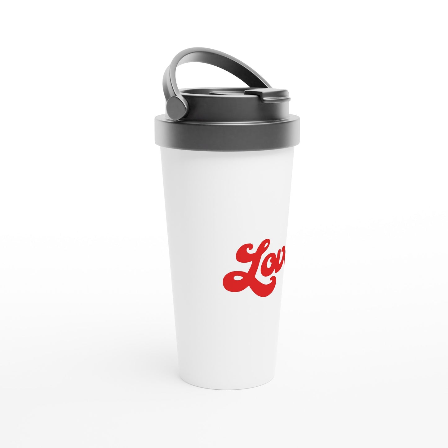 Love, In Cursive White 15oz Stainless Steel Travel Mug